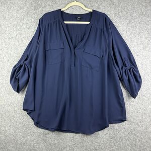 Torrid Pullover Blouse Top Womens 3X Roll Tab 3/4 Sleeve Preppy Career Office